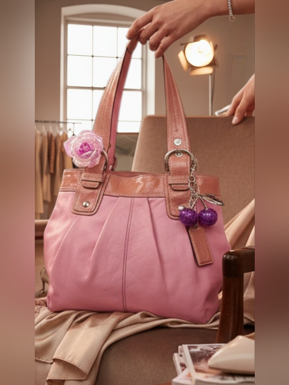 Y2K Vintage Coach Soho Pleated Leather Shoulder Bag In Pink Style number F13732 - Picture 16 of 16